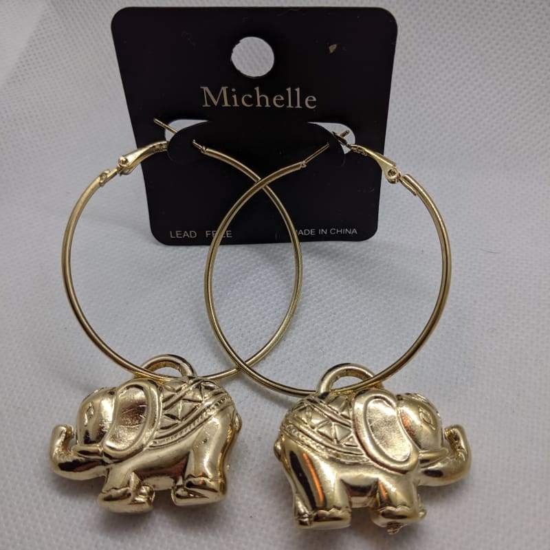 Michelle - Elephant Charm Hoop Earrings-Nail Polish Life