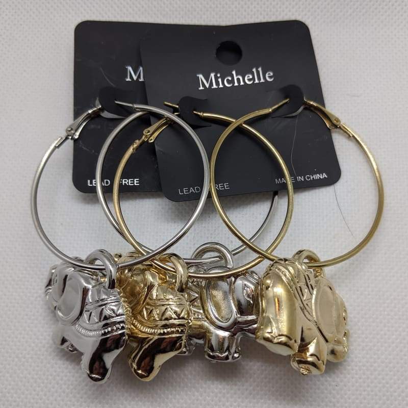 Michelle - Elephant Charm Hoop Earrings-Nail Polish Life